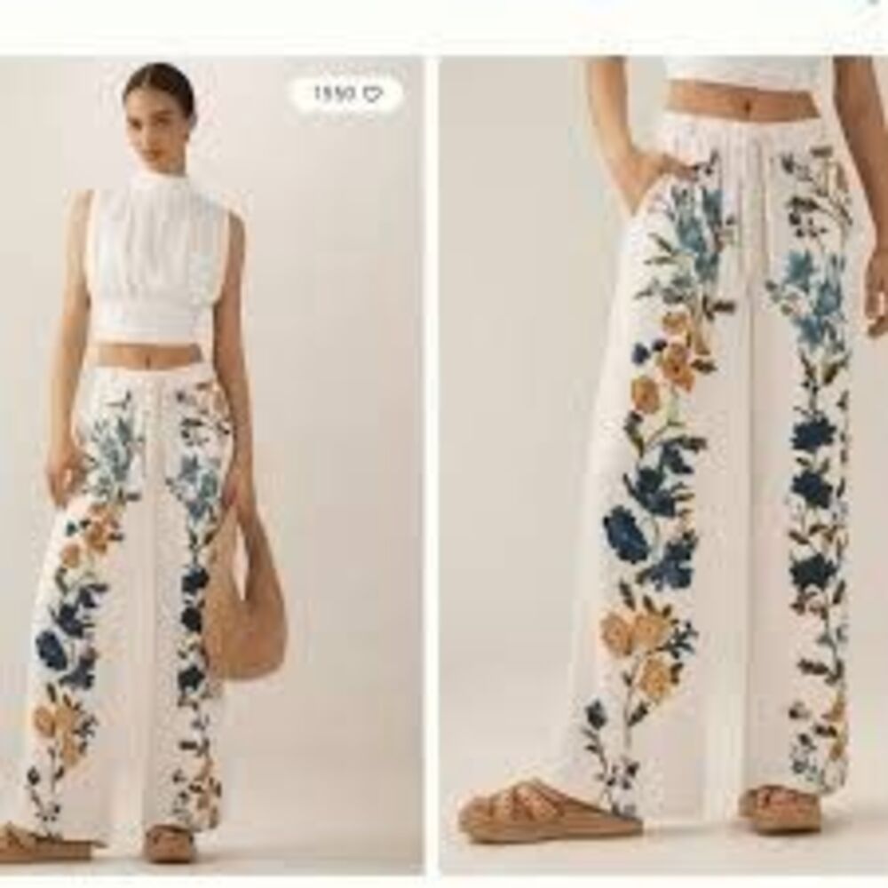 Not Available Anthropologie Printed Pull-On Pants